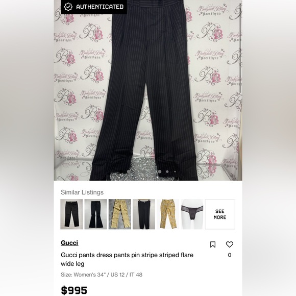 Gucci pants pin stripe black white logo buttons business professional stylish - Picture 4 of 16
